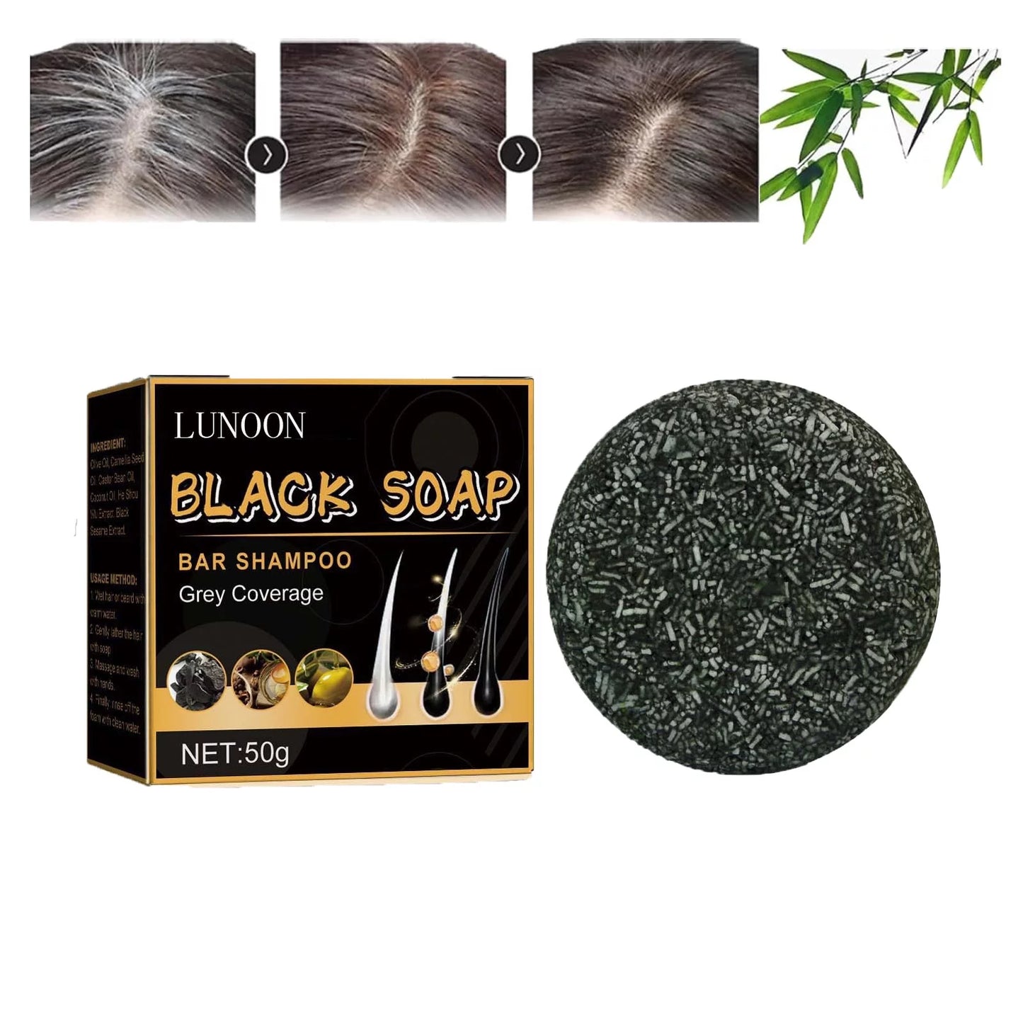 Barre de savon noir pour couvrir les cheveux gris