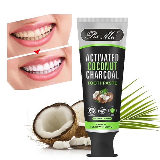 Le dentifrice au charbon de noix de coco activé élimine les taches sur les dents, les pigments foncés, améliore le café, la cigarette, le thé, la pâte à dents, 100g